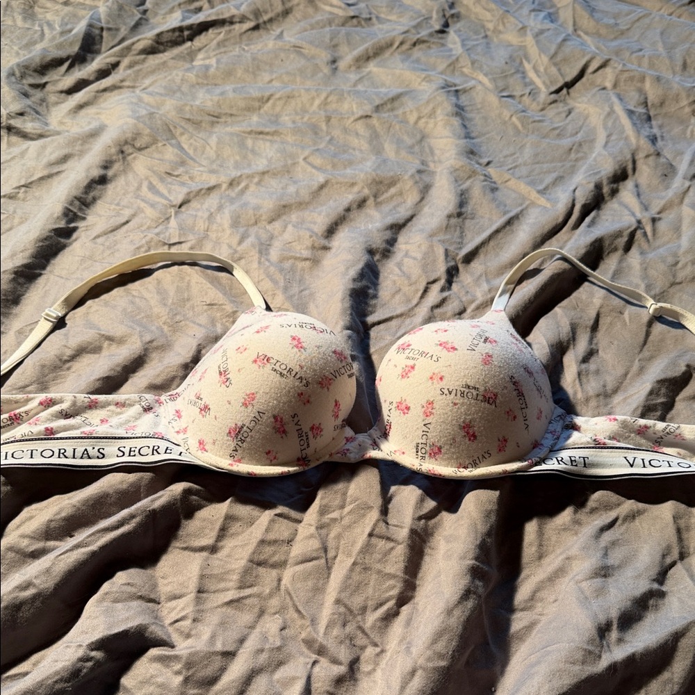 Victoria's Secret Cream and Pink Floral Demi Bra